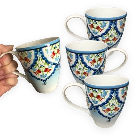 222 Fifth Tunisia Floral Mug Porcelain‎ Coffee Tea Cup Set of 4 - Picture 1 of 7